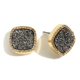 Hematite/Black/Silver Square Shaped Druzy Stud Earrings