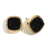 Hematite/Black/Silver Square Shaped Druzy Stud Earrings