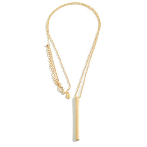 Gold /Silver Long Chain Necklace Featuring a Metal Bar Pendant