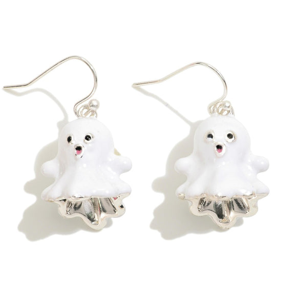 Halloween Enamel Coated Metal Surprised Ghost Drop Earrings