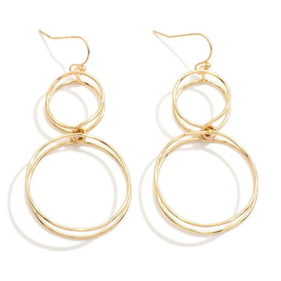 Lydia Hammered Metal Linked Layered Hoop Drop Earrings