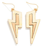 Black/Ivory Wood Border Lightning Bolt Drop Earrings