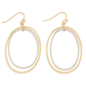 Two Tone Gold & Silver Concentric Metal Tone Swivel Ovals Drop Earrings