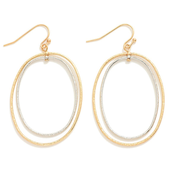 Two Tone Gold & Silver Concentric Metal Tone Swivel Ovals Drop Earrings