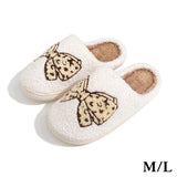 Leopard Print Bow Slide On Plush Slippers