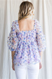 Lavender Purple Flower Floral Square Neck Top