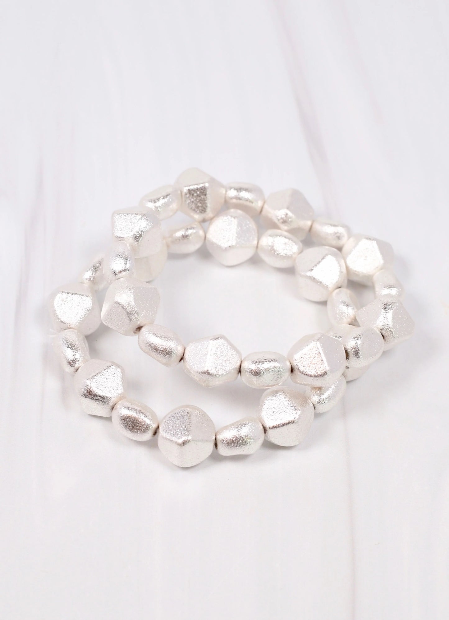 Shiny Silver Nugget Bracelet Set