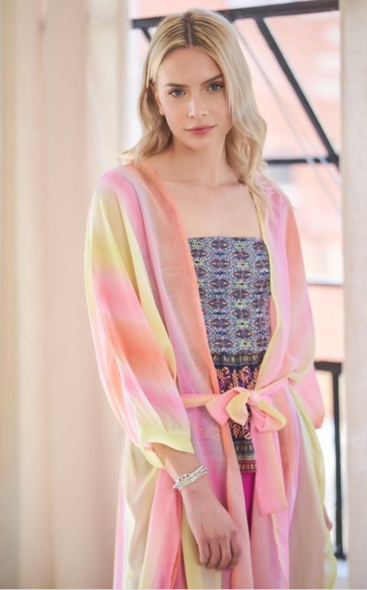 Cotton Candy Dreamland Striped Kimono Swim Suit Cover Up