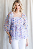 Lavender Purple Flower Floral Square Neck Top