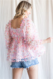 Pink Mix Flower Floral Square Neck Top