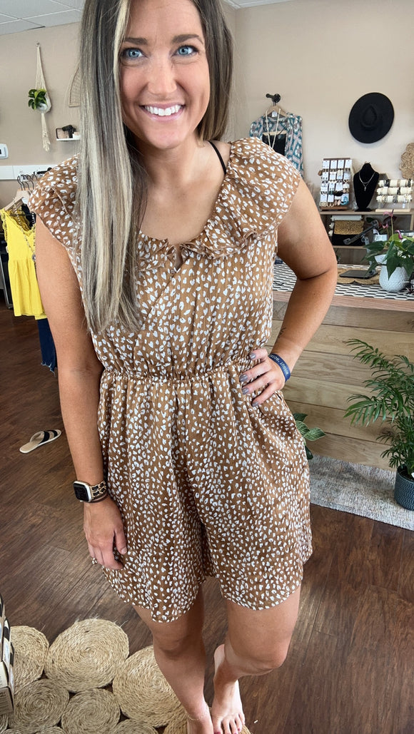 Brown Leopard Tie Back Romper Dress