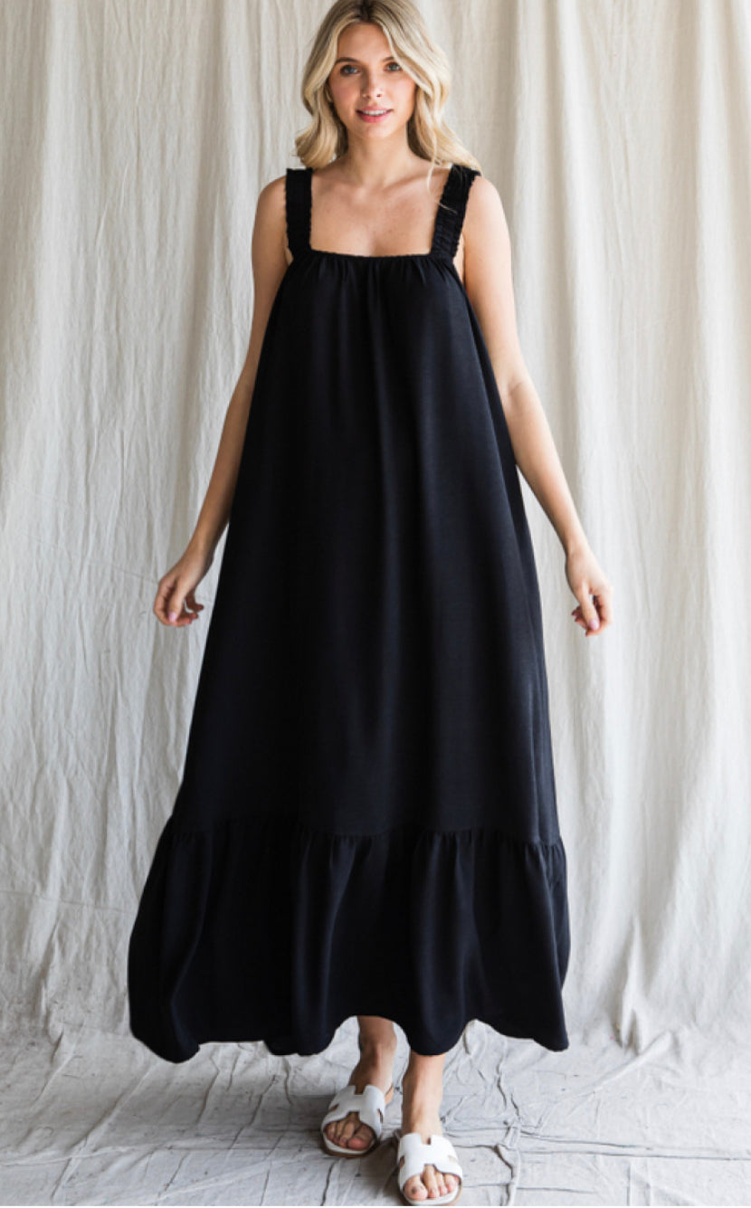 Black solid fashion maxi dress