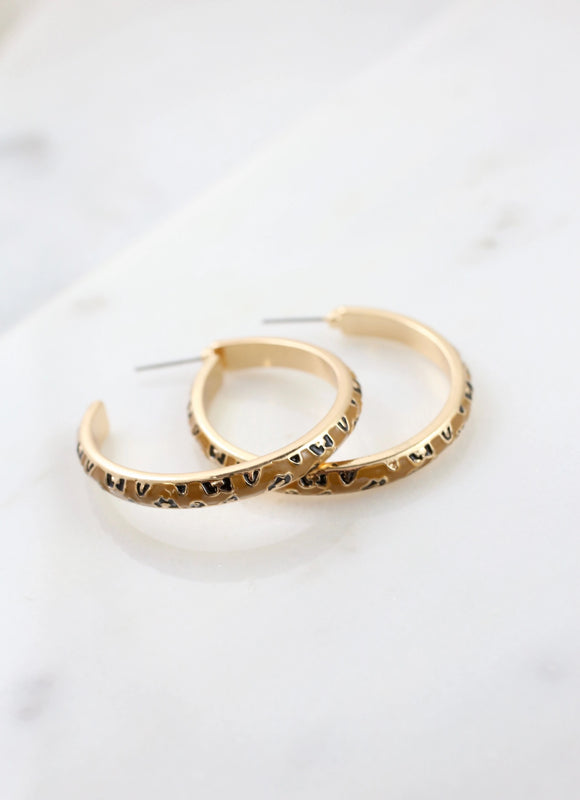 Tan Guienevere Spotted Enamel Hoop Earring